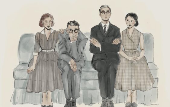 Così fan tutte, figurini di Silvia Bonetti per Dorabella, Guglielmo, Ferrando, Fiordiligi.